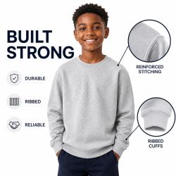 6 Wholesale Youth Cotton Crew Neck Sweat Shirt Heather Gray Size Small