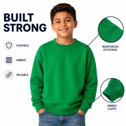 3 Wholesale Youth Cotton Crew Neck Sweat Shirt Green Size Large