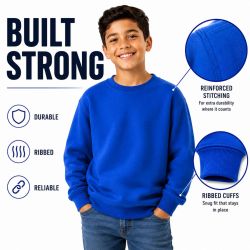 48 Wholesale Youth Cotton Crew Neck Sweat Shirt Royal Blue Size Large