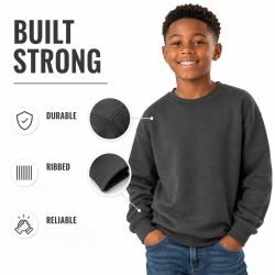 Youth Cotton Crew Neck Sweat Shirt Assorted Black Navy Gray Size 2xlarge