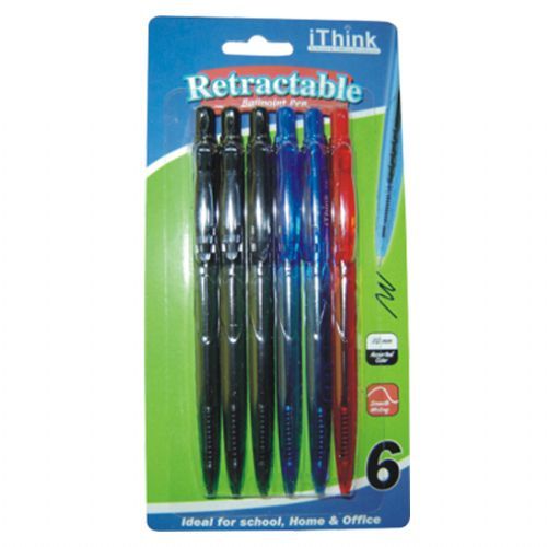 72 Wholesale Retractable Ball Point Pen 6pk