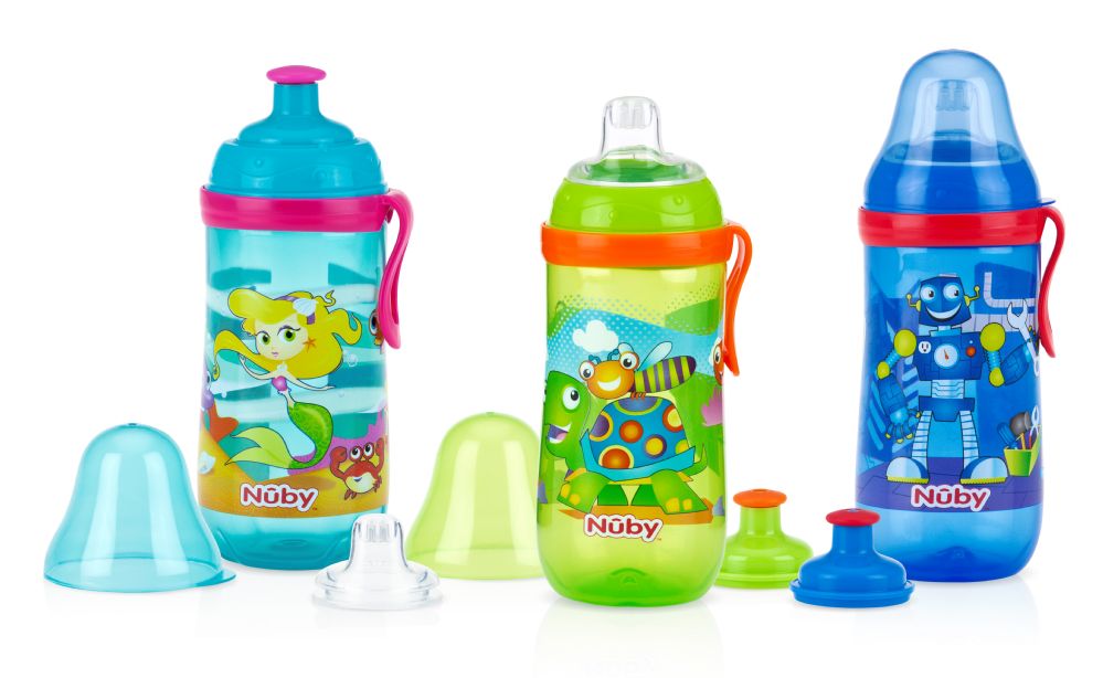 Nuby Pop Up Water Bottles - Assorted Prints, 12 oz