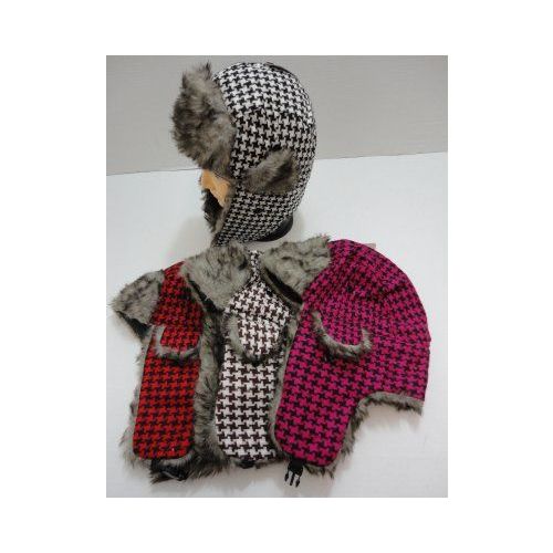 144 Pieces of Bomber Hat With Fur LininG--Houndstooth