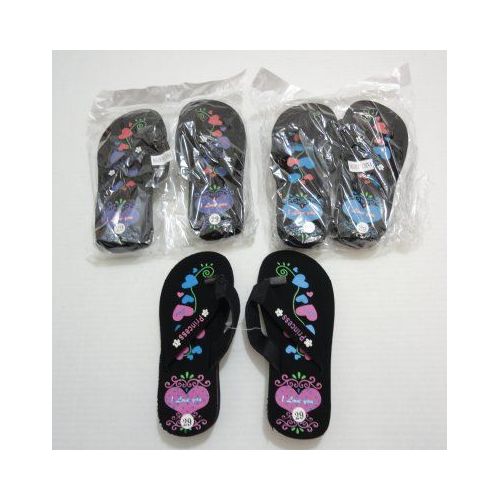 72 Pairs of Girls Flip Flops With Printed Hearts