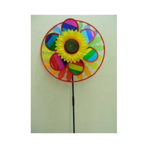 120 Pieces of 13.5inc Round Wind Spinner With Sunflower (scalloped)