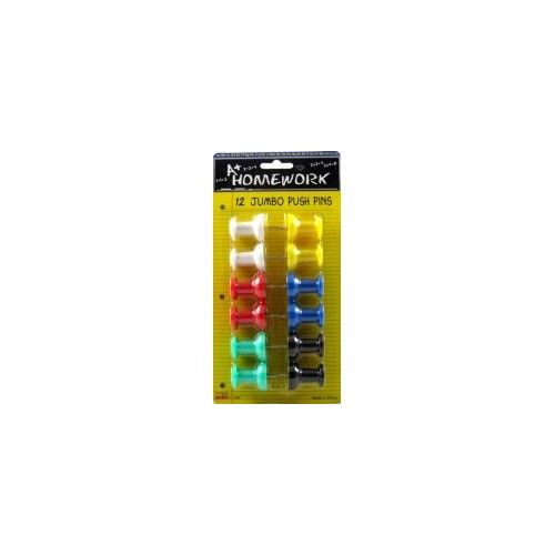 48 Pieces Jumbo Push Pins - 12 Ct - Assorted Colors - Carded. - Push Pins and Tacks