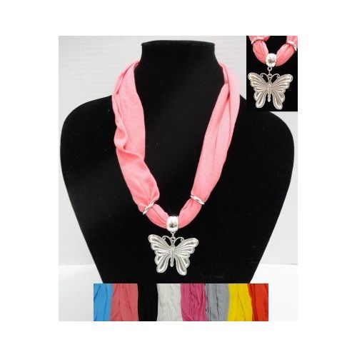 72 Pieces of 30" Scarf Necklace With Butterfly