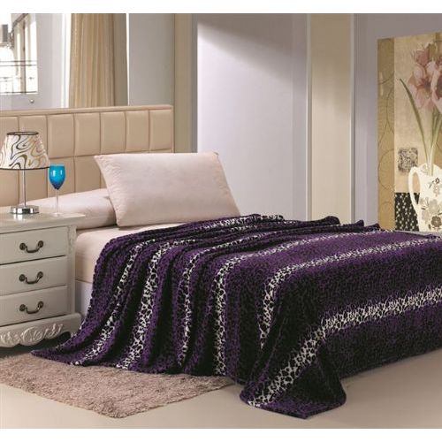 16 Wholesale Purple Leopard Print Micro Plush Blanket Queen Size