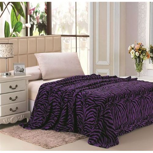16 Wholesale Purple Zebra Print Micro Plush Blanket King Size