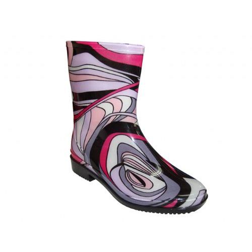 24 Pairs of Lady Mid Abstract Wave Rainboot