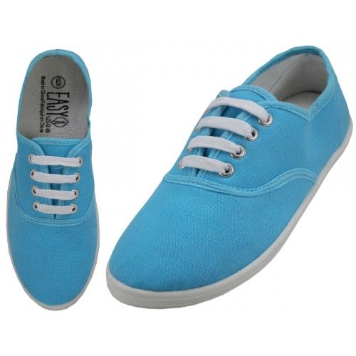 24 Pairs of Women's Lace Up Casual Canvas Shoes Azul Color