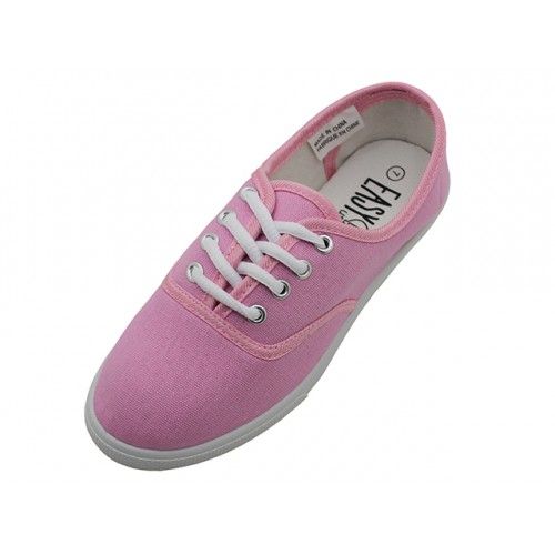 24 Pairs of Women's Lace Up Casual Canvas Shoes ( *baby Pink Color )