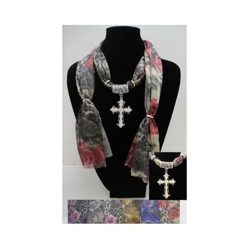 36 Pieces of Printed Scarf NecklacE-Cross Charm
