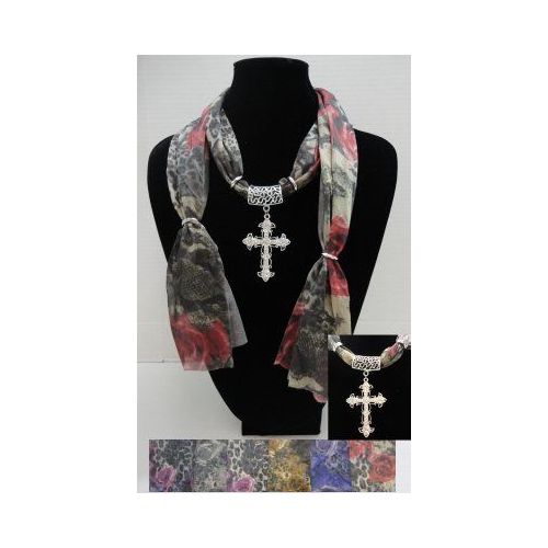 72 Pieces of Printed Scarf NecklacE-Cross Charm