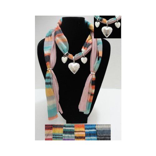 72 Pieces of Printed Scarf NecklacE-Triple Heart Charms