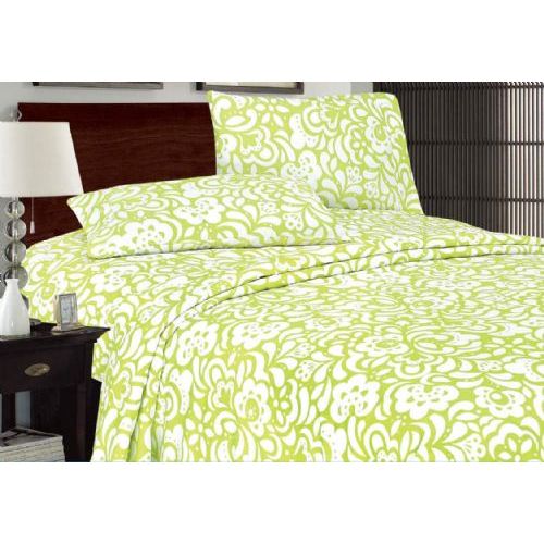 12 Pieces of Printed Microfiber Sheet Set Full Size In Mint Green And White