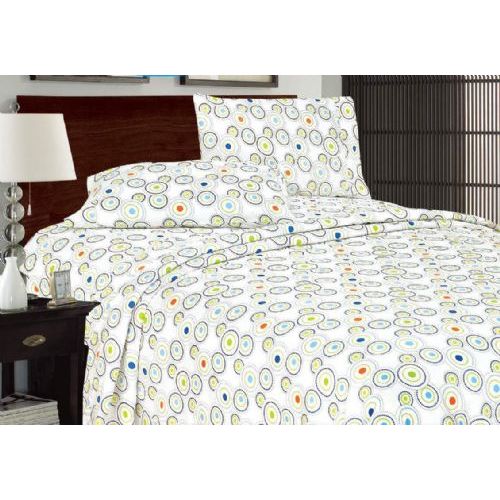 12 Pieces of Printed Microfiber Sheet Set Full Size In Bright Circles