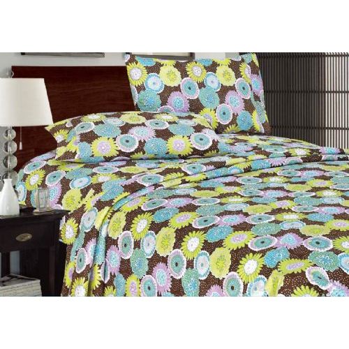 12 Pieces of Printed Microfiber Sheet Set Twin Size In Brown Star Burst