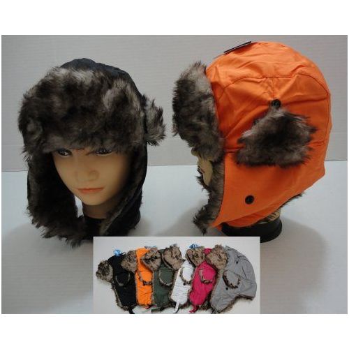 144 Pieces of Bomber Hat With Fur LininG--Solid Color