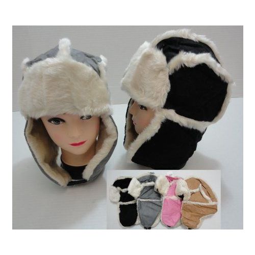 144 Pieces of Bomber Hat With Fur LininG-TwO-Tone SuedE-Like