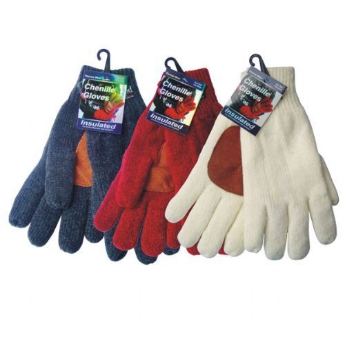 36 Pairs Winter Chenille Glove W/ Leather Palm hd - Leather Gloves