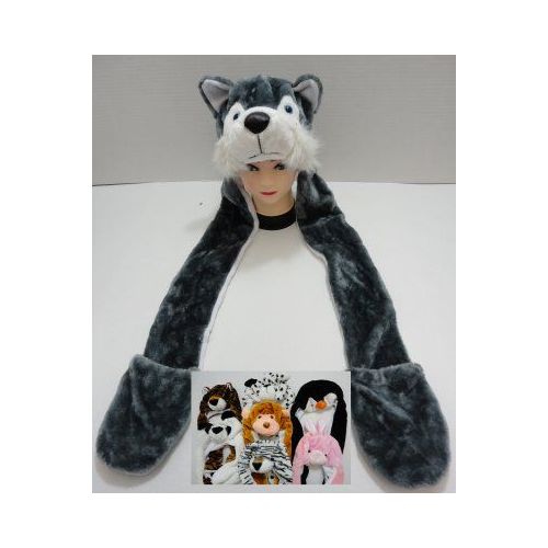 72 Wholesale Plush Animal Hats With Hand Warmers - at -  