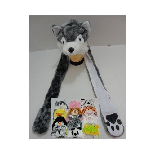 72 Pieces of Plush Animal Hats With Hand Warmers (paw Print)