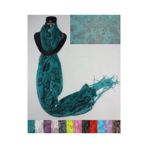 12 Pieces of Sheer Scarf With FringE--Lg Roses/leopard/sparkle