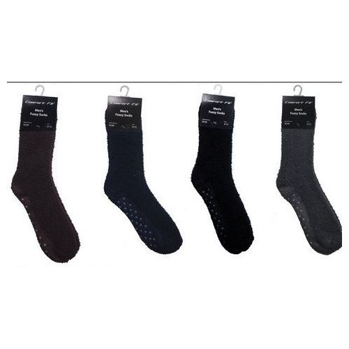 144 Pairs Mens Solid Color Fuzzy Sock With No Slip Bottom - Mens Crew Socks