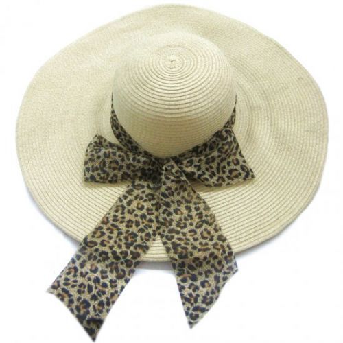 36 Wholesale Ladies Fashion Sun Hats W/ Cheetah Print Bow
