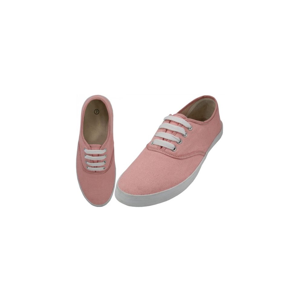 24 Pairs of Women's Lace Up Casual Canvas Shoes Coral Color