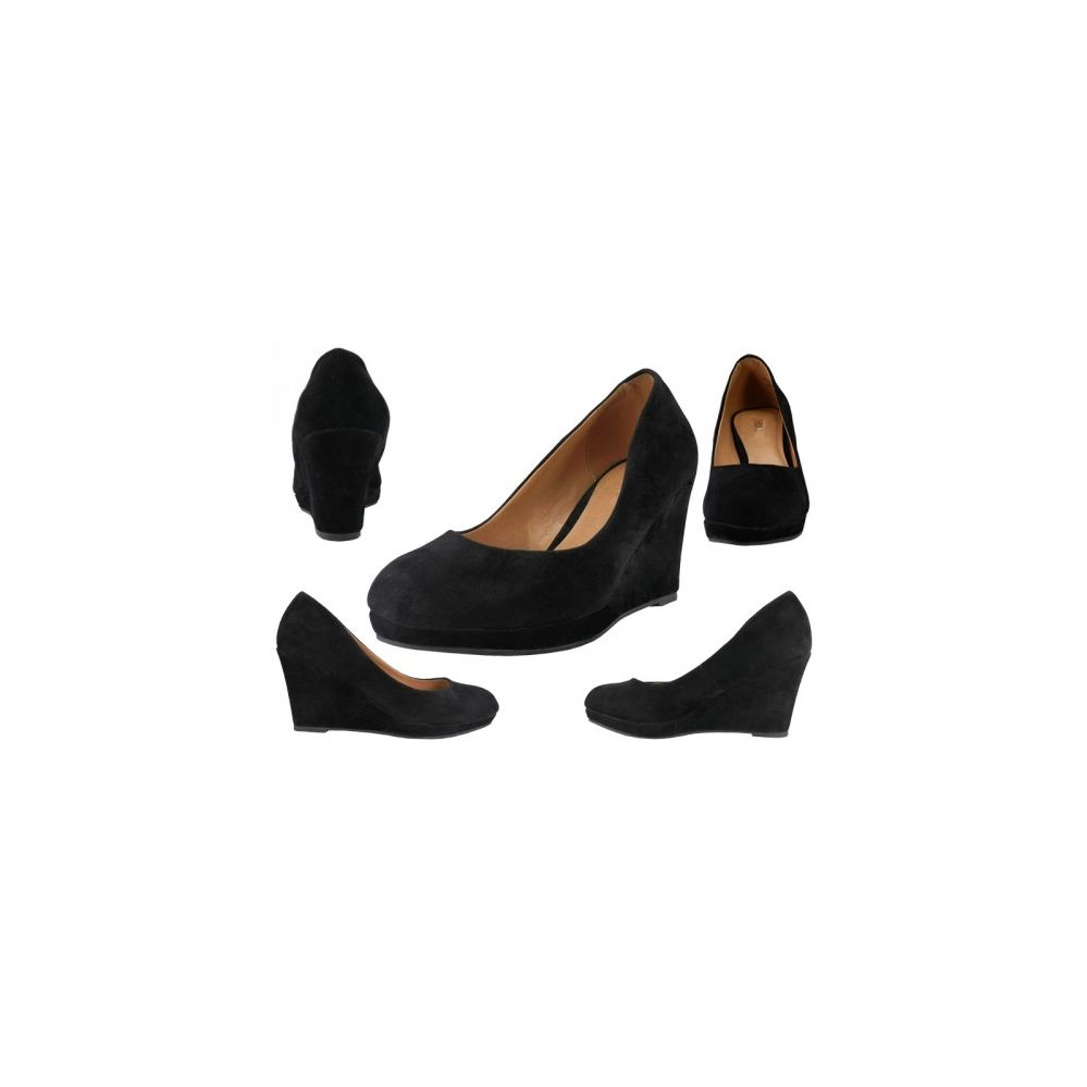 12 Pairs of Women's Microsuede Wedge Heel Black Color Only