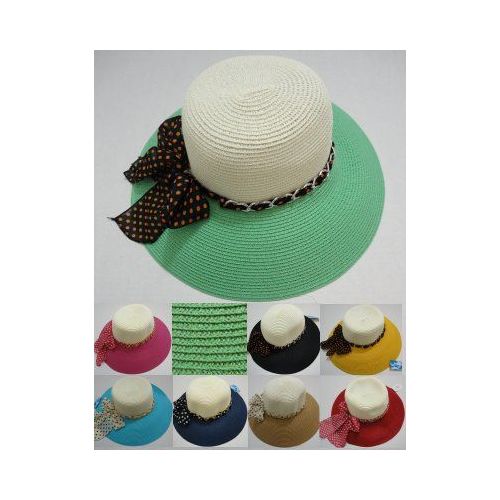 24 Wholesale Ladies TwO-Color Summer Hat With Polka Dot Bow