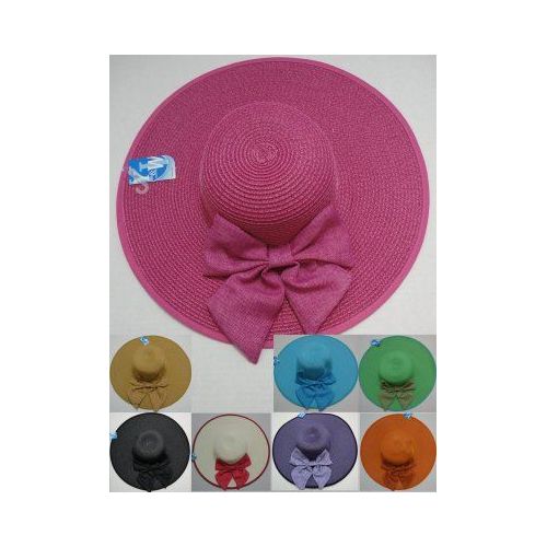 24 Wholesale Ladies LargE-Brimmed Summer Hat With Jumbo Bow
