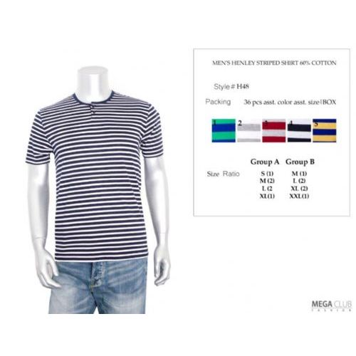 36 Wholesale Mens Henley Stripe T-Shirt S-xl
