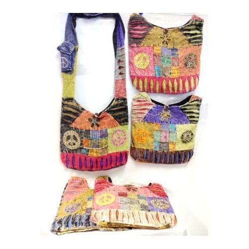 24 Pieces of Hobo Hippie Sling Crossbody Patch Peace Purse Nepal Bag