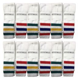 60 Pairs Yacht & Smith Men's 30 Inch Referee Style Cotton Terry Tube Socks, Size 10-13 White With Stripes - Mens Tube Sock