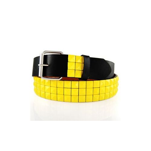 48 Pieces of 3-Row Metal Pyramid Studded Leather Belt Unisex Mens Womens