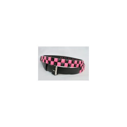 48 Pieces of PinK-Black 2-Row Metal Pyramid Studded Kids Leather Belt Girl