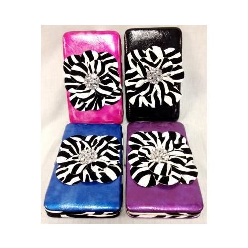 12 Pieces of Zebra Print Rhinestone Flower Fashion Wallets Assorted