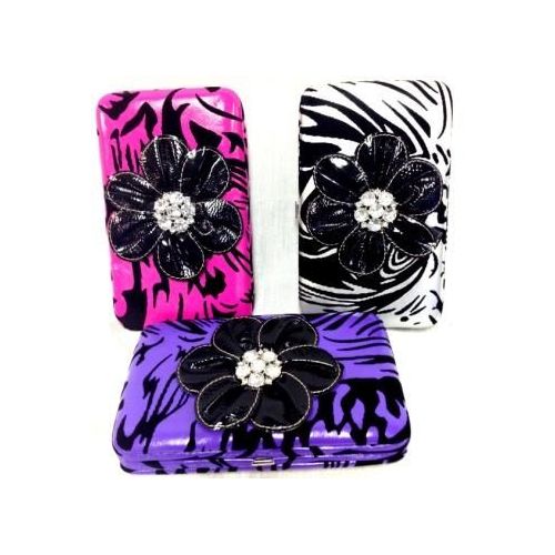 12 Pieces of Rhinestone Flower Animal Print Wallets Checkbook Inside