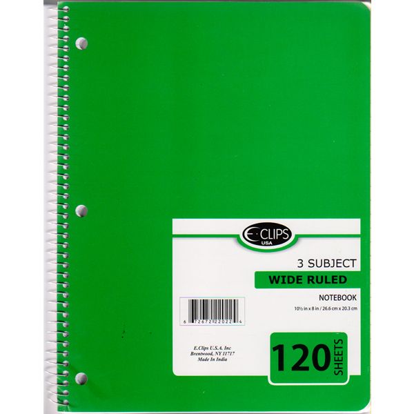 3-Subject Spiral Notebook Wide Ruled 120 sheets