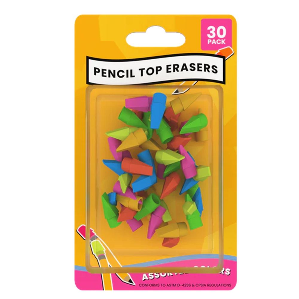 48 Packs of Pencil Top Erasers 30 Ct Assorted Colors
