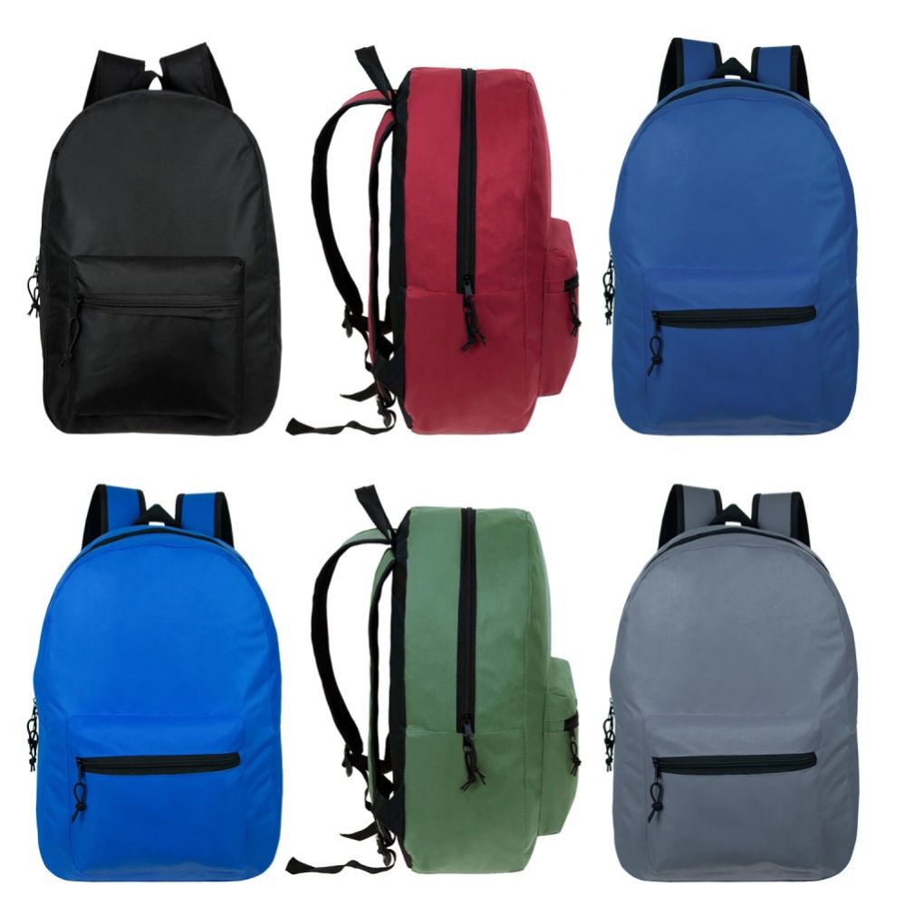 24 Pieces of 15" Kids Basic Backpacks In 6 Assorted Colors
