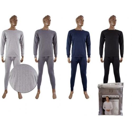 36 Pieces Mens Fleece Thermal Set Black Only - Mens Thermals