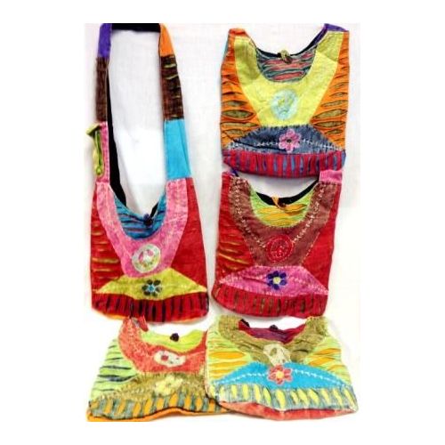 5 Pieces of Nepal Tie Dye Cotton Peace Sign Hobo Sling Bags Purses