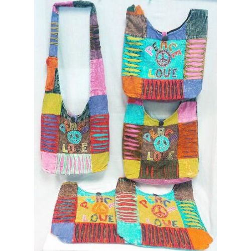 5 Pieces of Nepal Peace Love Design Hobo Bags Sling Purses Ast
