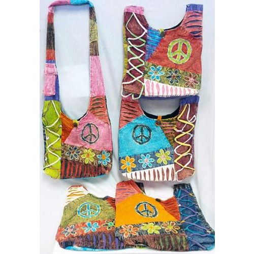 5 Pieces of Nepal Flower Peace Design Hobo Bags Sling Purses Ast