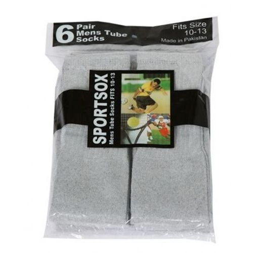 30 Pairs Mens 6 Pair Sport Tube Sock Size 10-13 Grey Color Only - Mens Tube Sock