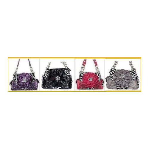 36 Pieces of Rhinestone Flower Fashion Purse W/ Chain Handles